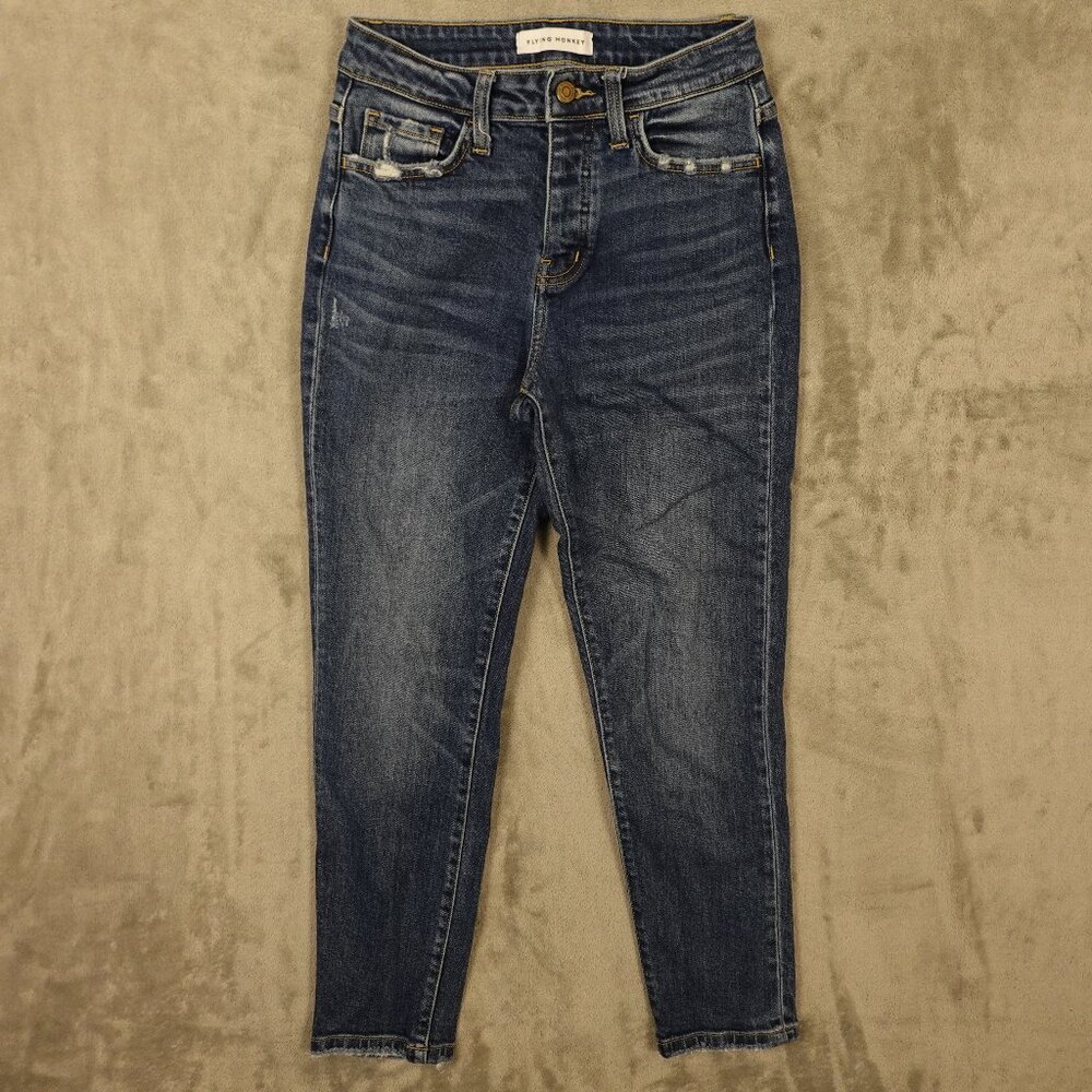 Flying Monkey Jeans High Rise Skinny Mom Jean Ankle Length Women's 25 Blue Denim